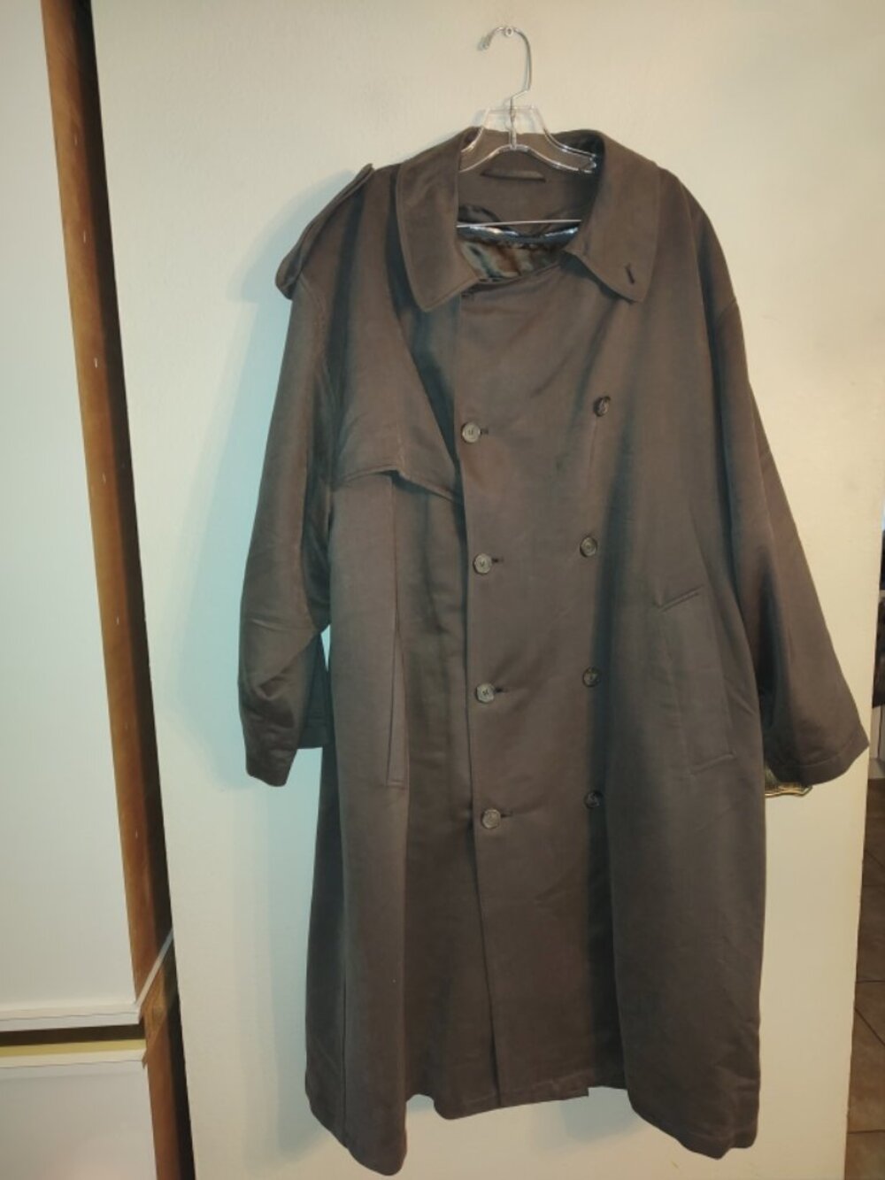 Men's Pierre Cardin Trench Coat Chocolate Brown Wool Removable Liner 42S No Belt